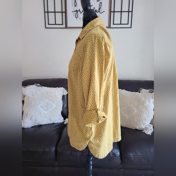 Duluth Trading Women's Yellow/White Polka Dot Top Women's Size L - Picture 4 of 11